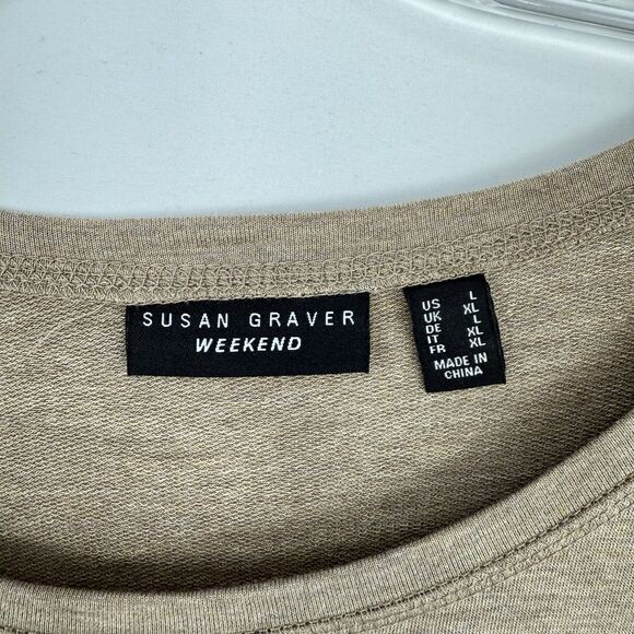 Susan Graver Weekend Beige Long Sleeve Round Neck Pocket Poly Knit Top Large - Picture 7 of 13